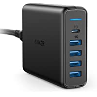Anker Power Port C de 5 Puertos USB Cargador 60 W Cargador de Pared- 1 Puerto con Power Delivery para Apple MacBook…